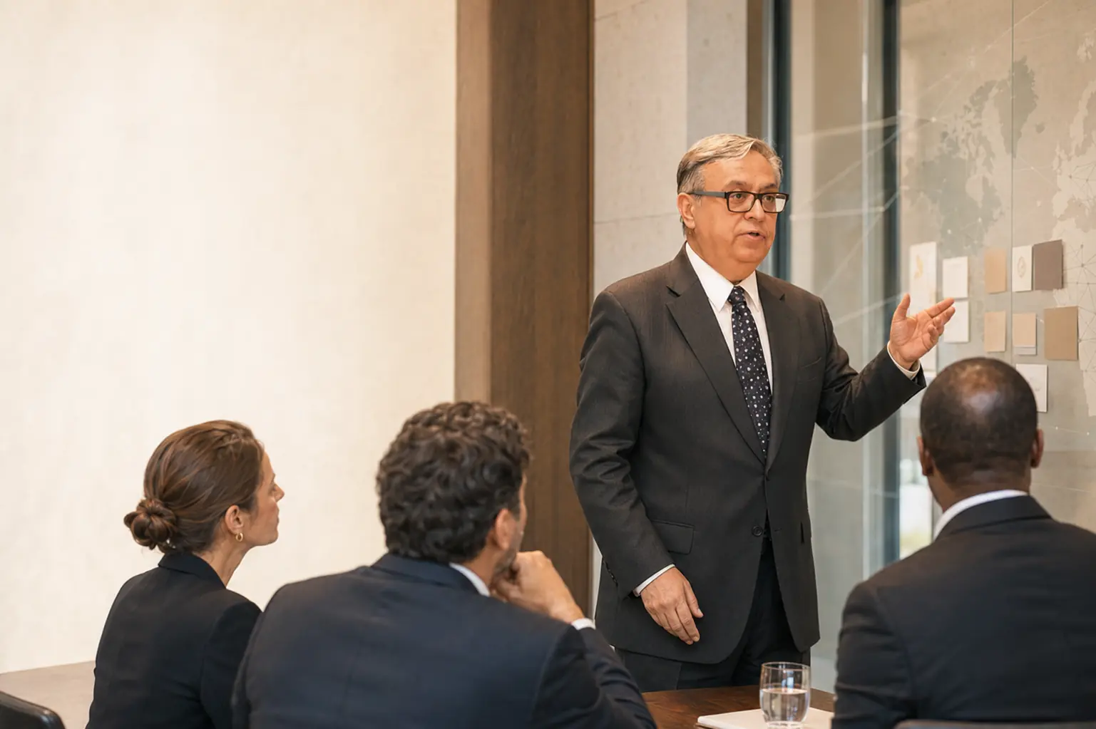 Halil Agah uluslararası bir strateji çalıştayını yönetirken